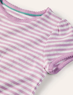 Oberteile & T-shirts | Boden Kurzärmliges Pointelle-Oberteil-Lila Flieder/Sanftes Naturweiß LilaFlieder/SanftesNaturweiß