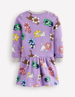 Kleider | Boden Kuscheliges, bedrucktes Sweatshirt-Kleid-Aster Lila Blumen Katze AsterLilaBlumenKatze