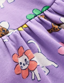 Kleider | Boden Kuscheliges, bedrucktes Sweatshirt-Kleid-Aster Lila Blumen Katze AsterLilaBlumenKatze