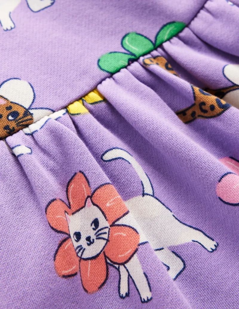 Kleider | Boden Kuscheliges, bedrucktes Sweatshirt-Kleid-Aster Lila Blumen Katze AsterLilaBlumenKatze