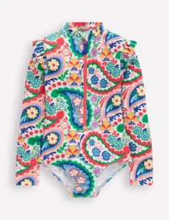 Bademode | Boden Langärmeliger Badeanzug mit Rüschen-Naturweiß Paisley NaturweißPaisley
