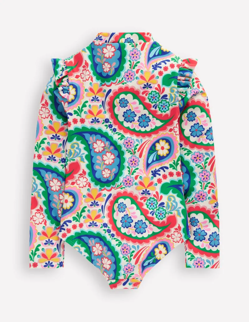 Bademode | Boden Langärmeliger Badeanzug mit Rüschen-Naturweiß Paisley NaturweißPaisley