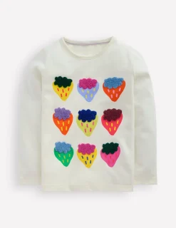 Oberteile & T-shirts | Boden Langärmeliges Bouclé-T-Shirt-Naturweiß, Erdbeeren Naturweiß,Erdbeeren