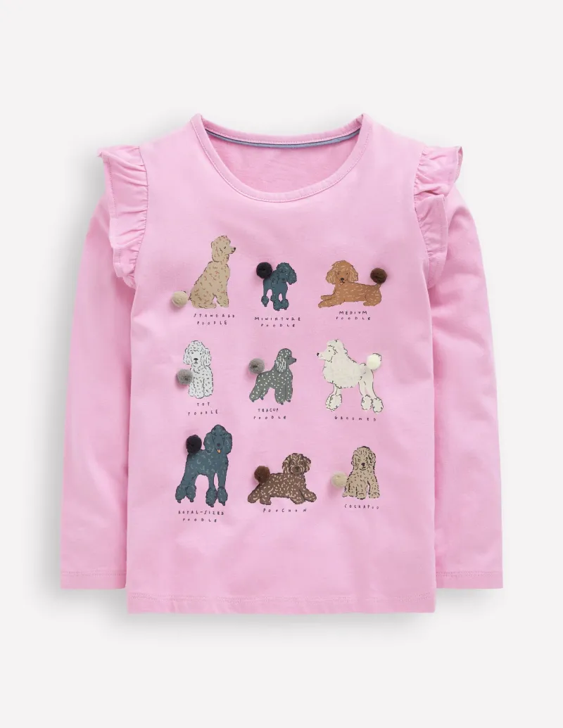 Oberteile & T-shirts | Boden Langärmeliges Oberteil mit Rüschen und Logo-Kaugummirosa Hunde KaugummirosaHunde