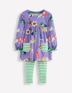 Tuniken | Oberteile & T-shirts | Boden Langärmeliges Tunika-Set mit Muster-Asternlila Blumen Katzen AsternlilaBlumenKatzen