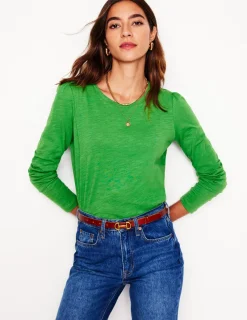 T-shirts & Tops | Oberteile | Boden Langärmliges Oberteil aus Baumwolle mit Rundhalsausschnitt- Paradiesgrün