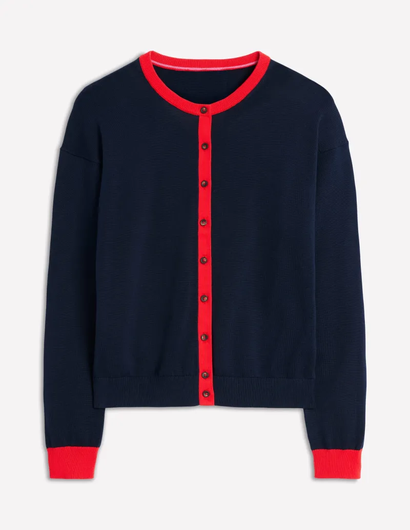 Pullover & Strickjacken | Boden Lara Lockere Baumwoll-Strickjacke-Marineblau, Mohnblumenrot Marineblau,Mohnblumenrot