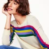 Pullover & Strickjacken | Boden Lara Lockerer Baumwollpullover-Warmes Naturweiß Regenbogenstreifen WarmesNaturweißRegenbogenstreifen