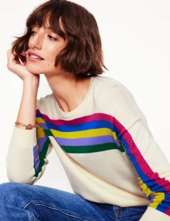Pullover & Strickjacken | Boden Lara Lockerer Baumwollpullover-Warmes Naturweiß Regenbogenstreifen WarmesNaturweißRegenbogenstreifen