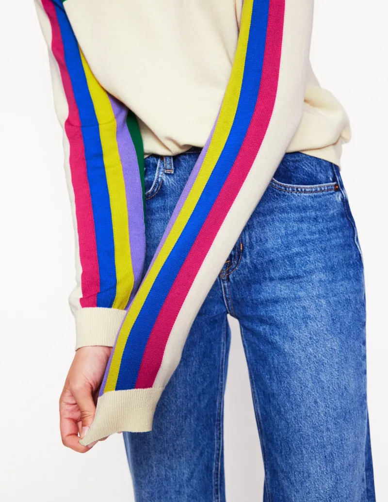 Pullover & Strickjacken | Boden Lara Lockerer Baumwollpullover-Warmes Naturweiß Regenbogenstreifen WarmesNaturweißRegenbogenstreifen