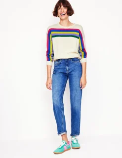 Pullover & Strickjacken | Boden Lara Lockerer Baumwollpullover-Warmes Naturweiß Regenbogenstreifen WarmesNaturweißRegenbogenstreifen