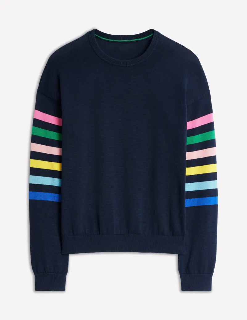 Pullover & Strickjacken | Boden Lara Lockerer Baumwollpullover-Marineblau Regenbogenstreifen an den Ärmeln MarineblauRegenbogenstreifenandenÄrmeln