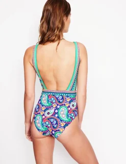 Bademode | Boden Lefkada Badeanzug mit quadratischem Ausschnitt-Bunt, Wiesen-Paisley Bunt,Wiesen-Paisley