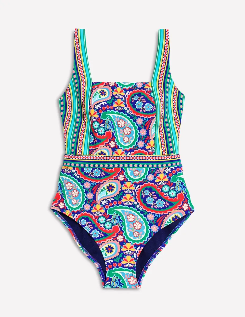 Bademode | Boden Lefkada Badeanzug mit quadratischem Ausschnitt-Bunt, Wiesen-Paisley Bunt,Wiesen-Paisley