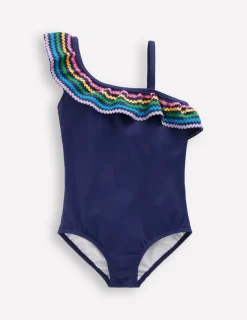 Bademode | Boden Lila Badeanzug mit einem Träger-Schuluniform-Marineblau Ric Rac Schuluniform-MarineblauRicRac