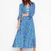 Kleider & Jumpsuits | Midi | Boden Lily Midikleid mit langen Ärmeln-Galerieblau, Blattterrasse Galerieblau,Blattterrasse
