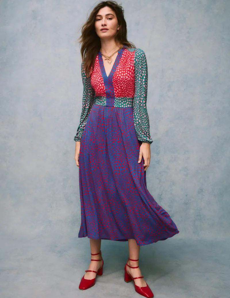 Kleider & Jumpsuits | Midi | Boden Lily Midikleid mit langen Ärmeln-Bunt, Herz-Cluster Bunt,Herz-Cluster