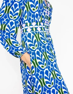 Kleider & Jumpsuits | Midi | Boden Lily Midikleid mit langen Ärmeln-Galerieblau, Blattterrasse Galerieblau,Blattterrasse