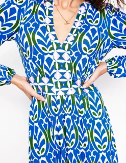 Kleider & Jumpsuits | Midi | Boden Lily Midikleid mit langen Ärmeln-Galerieblau, Blattterrasse Galerieblau,Blattterrasse
