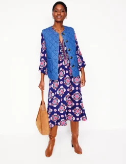 Kleider & Jumpsuits | Midi | Boden Lily Midikleid mit langen Ärmeln-Steuerbordblau, Wiese Kleiner Blumenstrauß Steuerbordblau,WieseKleinerBlumenstrauß