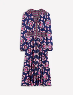 Kleider & Jumpsuits | Midi | Boden Lily Midikleid mit langen Ärmeln-Steuerbordblau, Wiese Kleiner Blumenstrauß Steuerbordblau,WieseKleinerBlumenstrauß