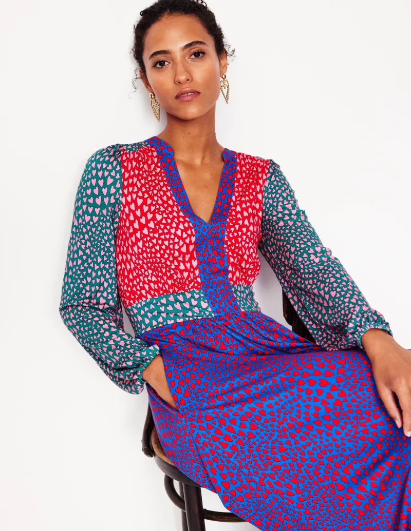 Kleider & Jumpsuits | Midi | Boden Lily Midikleid mit langen Ärmeln-Bunt, Herz-Cluster Bunt,Herz-Cluster