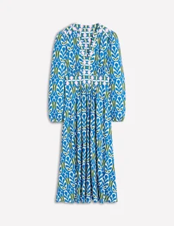 Kleider & Jumpsuits | Midi | Boden Lily Midikleid mit langen Ärmeln-Galerieblau, Blattterrasse Galerieblau,Blattterrasse
