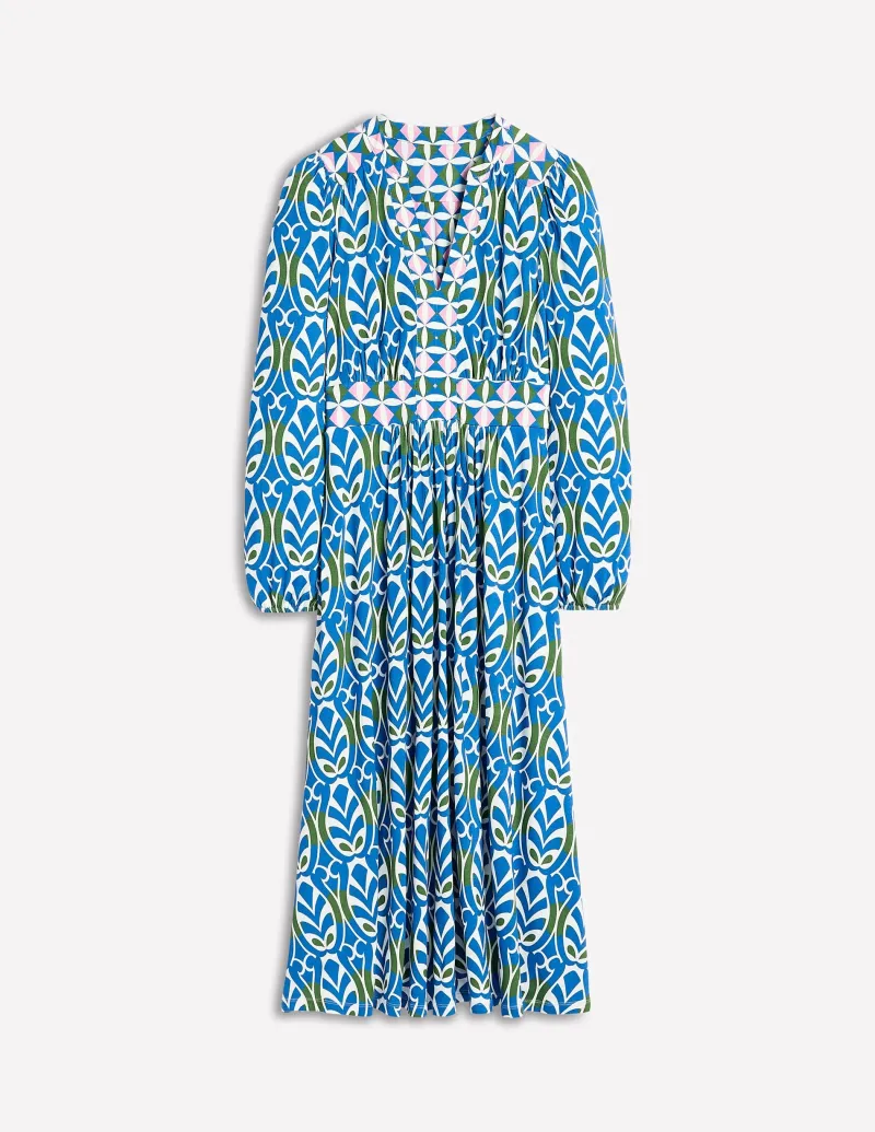 Kleider & Jumpsuits | Midi | Boden Lily Midikleid mit langen Ärmeln-Galerieblau, Blattterrasse Galerieblau,Blattterrasse