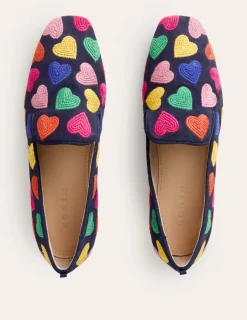 Flache Schuhe | Loafer | Boden Loafer im Slipper-Stil-Bunt Marineblau Herzen BuntMarineblauHerzen