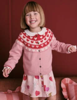 Pullover & Strickjacken | Boden Lustige Fair-Isle-Strickjacke-Mandelrosa Herzen MandelrosaHerzen