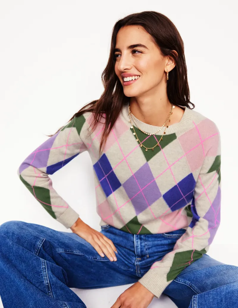 Pullover & Strickjacken | Boden Lydia Kaschmirpullover-Grün und Flieder Bunt Argyle GrünundFliederBuntArgyle