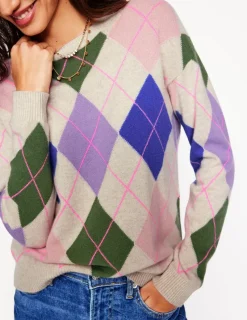 Pullover & Strickjacken | Boden Lydia Kaschmirpullover-Grün und Flieder Bunt Argyle GrünundFliederBuntArgyle