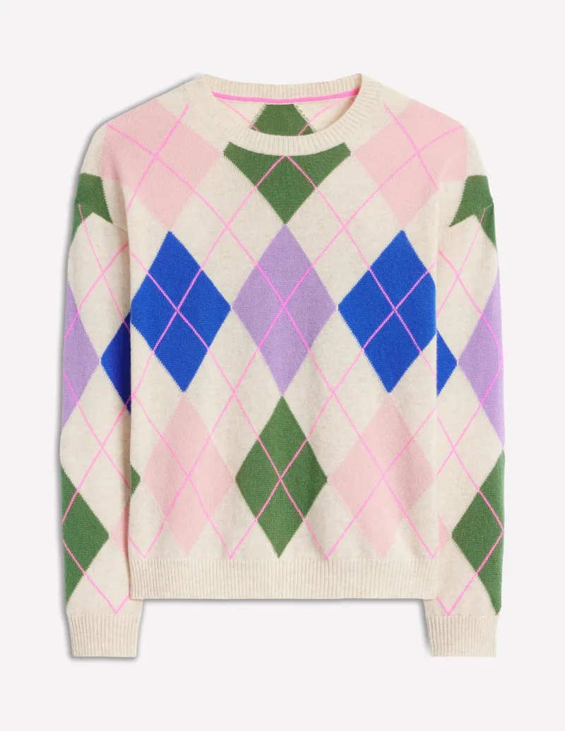 Pullover & Strickjacken | Boden Lydia Kaschmirpullover-Grün und Flieder Bunt Argyle GrünundFliederBuntArgyle