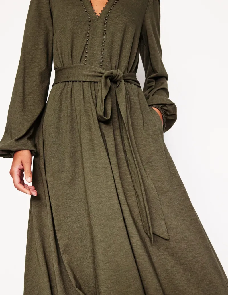 Kleider & Jumpsuits | Midi | Boden Maeve Jersey-Midikleid mit Besatz-Blasses Khaki BlassesKhaki