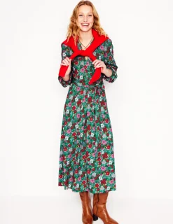 Kleider & Jumpsuits | Midi | Boden Maeve Jersey-Midikleid mit Besatz-Sattes Smaragdgrün, Blütenpracht SattesSmaragdgrün,Blütenpracht