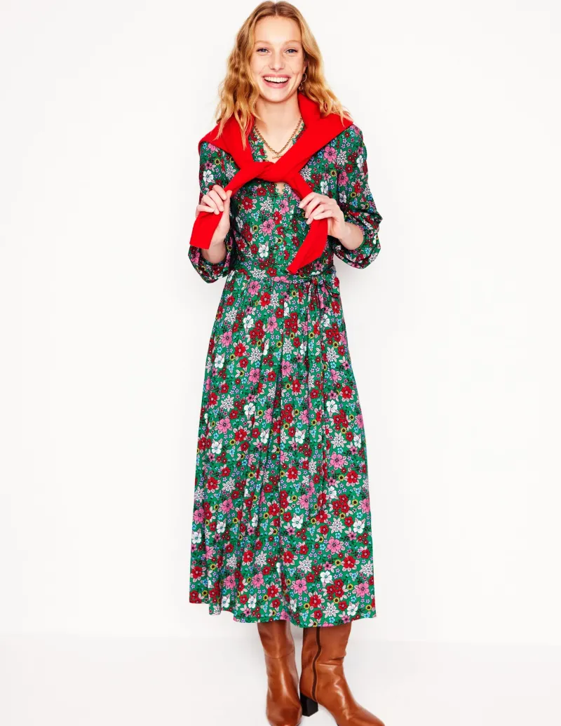 Kleider & Jumpsuits | Midi | Boden Maeve Jersey-Midikleid mit Besatz-Sattes Smaragdgrün, Blütenpracht SattesSmaragdgrün,Blütenpracht