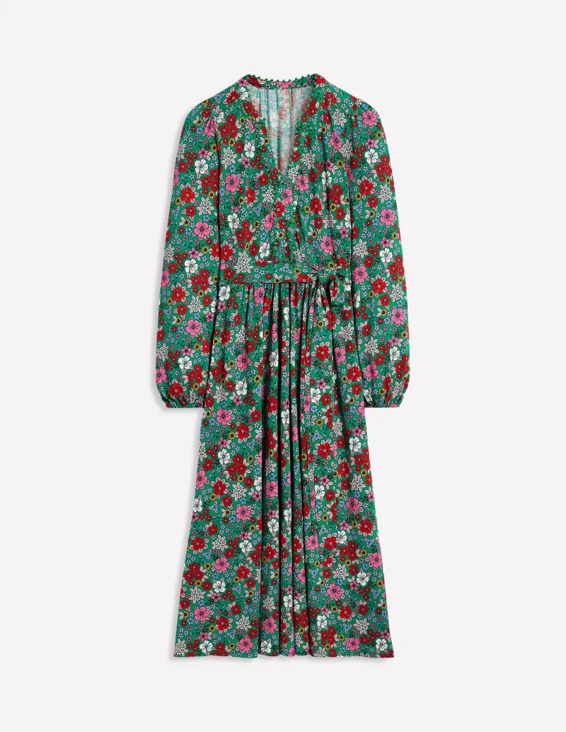 Kleider & Jumpsuits | Midi | Boden Maeve Jersey-Midikleid mit Besatz-Sattes Smaragdgrün, Blütenpracht SattesSmaragdgrün,Blütenpracht