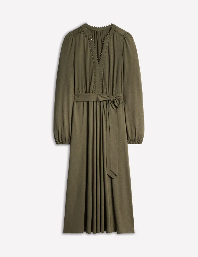 Kleider & Jumpsuits | Midi | Boden Maeve Jersey-Midikleid mit Besatz-Blasses Khaki BlassesKhaki