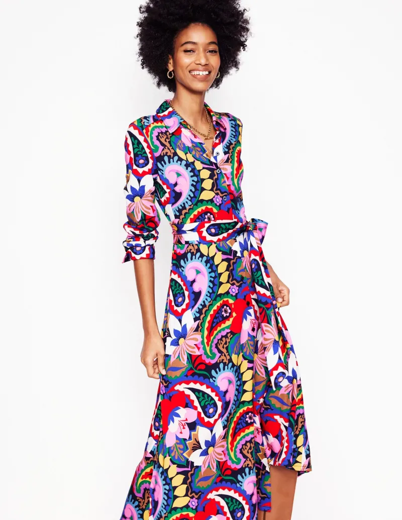 Kleider & Jumpsuits | Kleider In Petite | Boden Marcia Midi-Hemdblusenkleid aus Jersey-Bunt, Botanik-Paisley Bunt,Botanik-Paisley