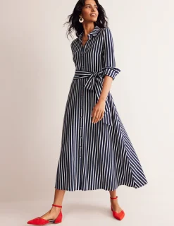 Kleider & Jumpsuits | Kleider In Petite | Boden Marcia Midi-Hemdblusenkleid aus Jersey-Marineblau, Naturweiß Streifen Marineblau,NaturweißStreifen
