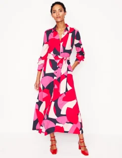 Kleider & Jumpsuits | Kleider In Petite | Boden Marcia Midi-Hemdblusenkleid aus Jersey-Mohnblumenrot, Motiv Geometric Shuffle Mohnblumenrot,MotivGeometricShuffle