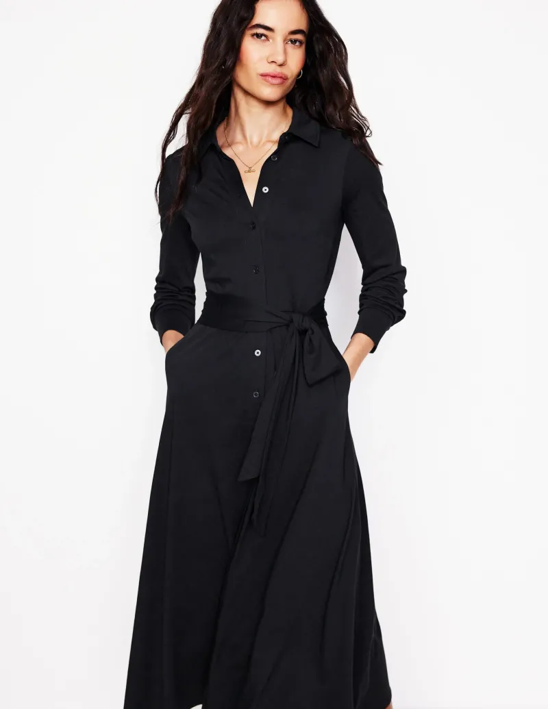Kleider & Jumpsuits | Midi | Boden Marcia Midi-Hemdblusenkleid aus Jersey- Schwarz