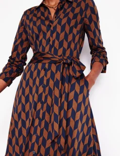 Kleider & Jumpsuits | Kleider In Petite | Boden Marcia Midi-Hemdblusenkleid aus Jersey-Cognak, Motiv Chevron-Swirl Cognak,MotivChevron-Swirl