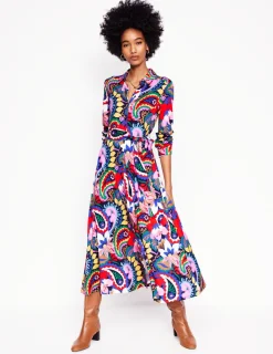 Kleider & Jumpsuits | Kleider In Petite | Boden Marcia Midi-Hemdblusenkleid aus Jersey-Bunt, Botanik-Paisley Bunt,Botanik-Paisley