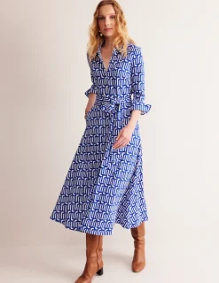 Kleider & Jumpsuits | Kleider In Petite | Boden Marcia Midi-Hemdblusenkleid aus Jersey-Saphirblau, Motiv Falling Geo Saphirblau,MotivFallingGeo