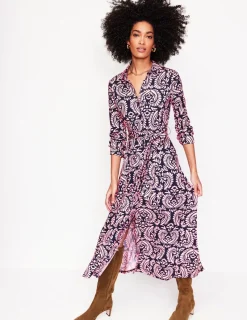 Kleider & Jumpsuits | Kleider In Petite | Boden Marcia Midi-Hemdblusenkleid aus Jersey-Milchshake, Dekorative Blumen Milchshake,DekorativeBlumen