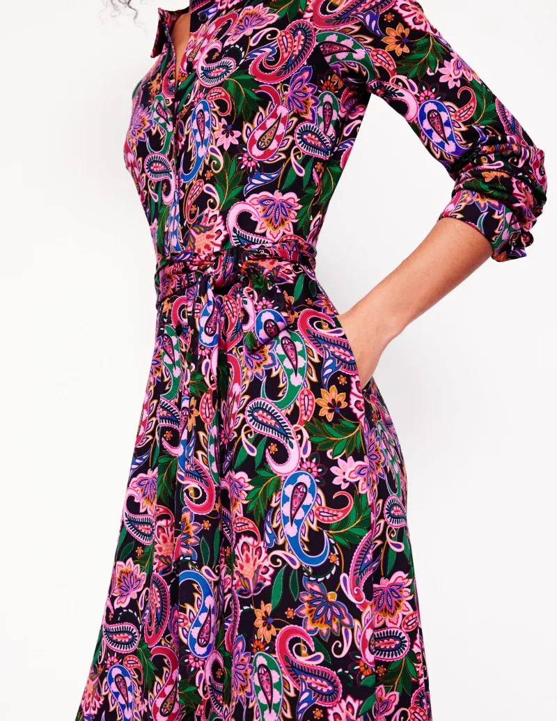 Kleider & Jumpsuits | Kleider In Petite | Boden Marcia Midi-Hemdblusenkleid aus Jersey-Bunt, Botanisches Paisleymuster Bunt,BotanischesPaisleymuster