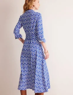 Kleider & Jumpsuits | Kleider In Petite | Boden Marcia Midi-Hemdblusenkleid aus Jersey-Saphirblau, Motiv Falling Geo Saphirblau,MotivFallingGeo