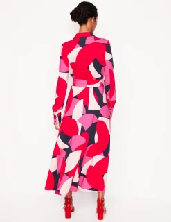 Kleider & Jumpsuits | Kleider In Petite | Boden Marcia Midi-Hemdblusenkleid aus Jersey-Mohnblumenrot, Motiv Geometric Shuffle Mohnblumenrot,MotivGeometricShuffle
