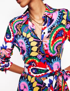 Kleider & Jumpsuits | Kleider In Petite | Boden Marcia Midi-Hemdblusenkleid aus Jersey-Bunt, Botanik-Paisley Bunt,Botanik-Paisley